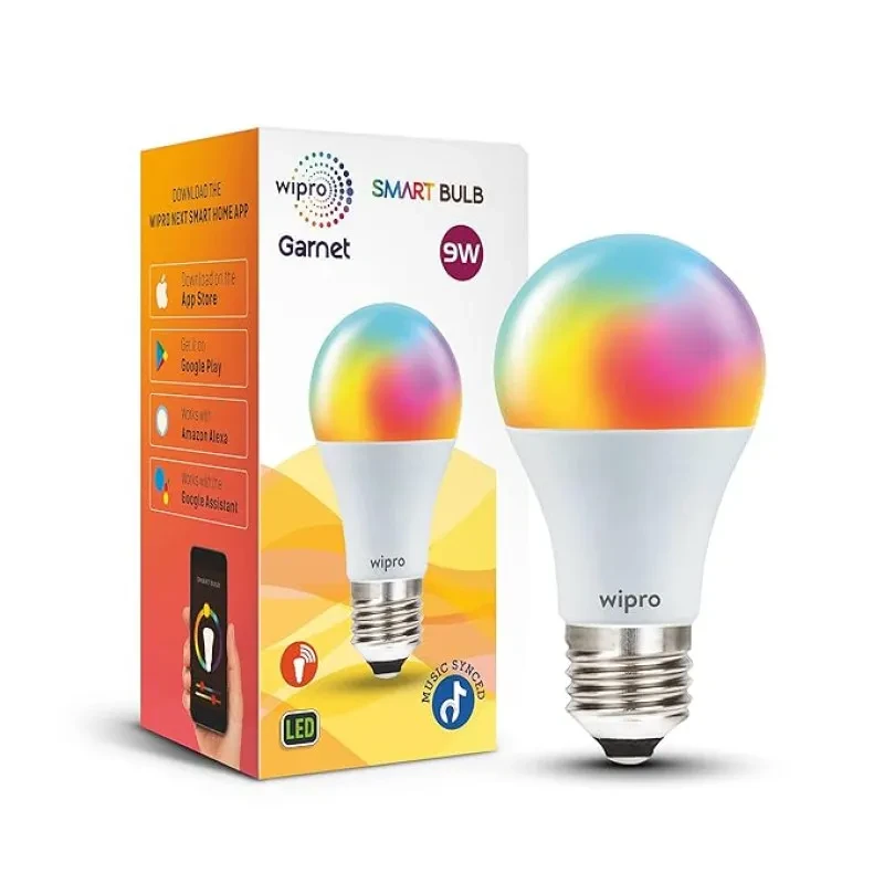 wipro 9-Watt E27 WiFi Smart LED Bulb with Music Sync (16 Million Colours Standard (NS9500)