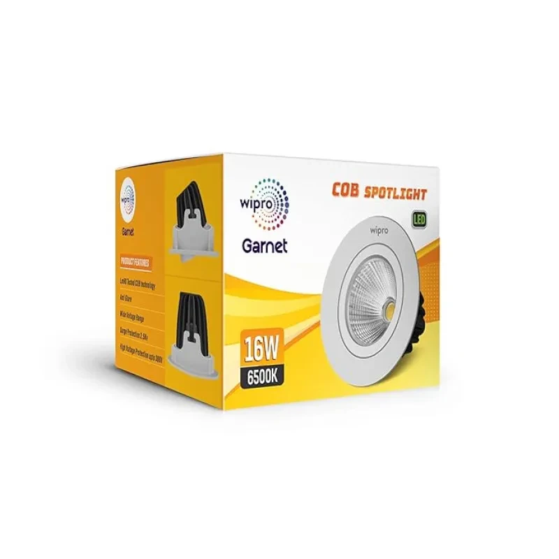 Wipro Garnet 16W LED COB Spotlight | Cool Day White Light (6500K) | Adjustable Design | Aluminium Housing for Efficient Performance | Recessed Tiltable Down Light for False Ceiling | Pack of 1