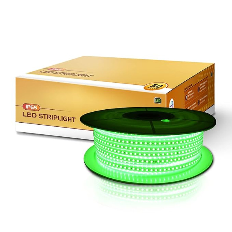 wipro Garnet 50 mtr LED Strip Light| 120 LEDs/mtr | Green | IP65-Waterproof | Flexible Rope Light for Outdoor & Indoor Decoration for Diwali, Christmas|Strip for Balcony, False Ceiling|Pack of 1