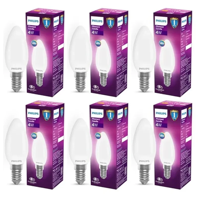 PHILIPS 4-watt Filament Candle LED Bulb | Diffused Candle Bulb For Home & Decoration | Bulb Base: E14, Warm White | Pack of 6