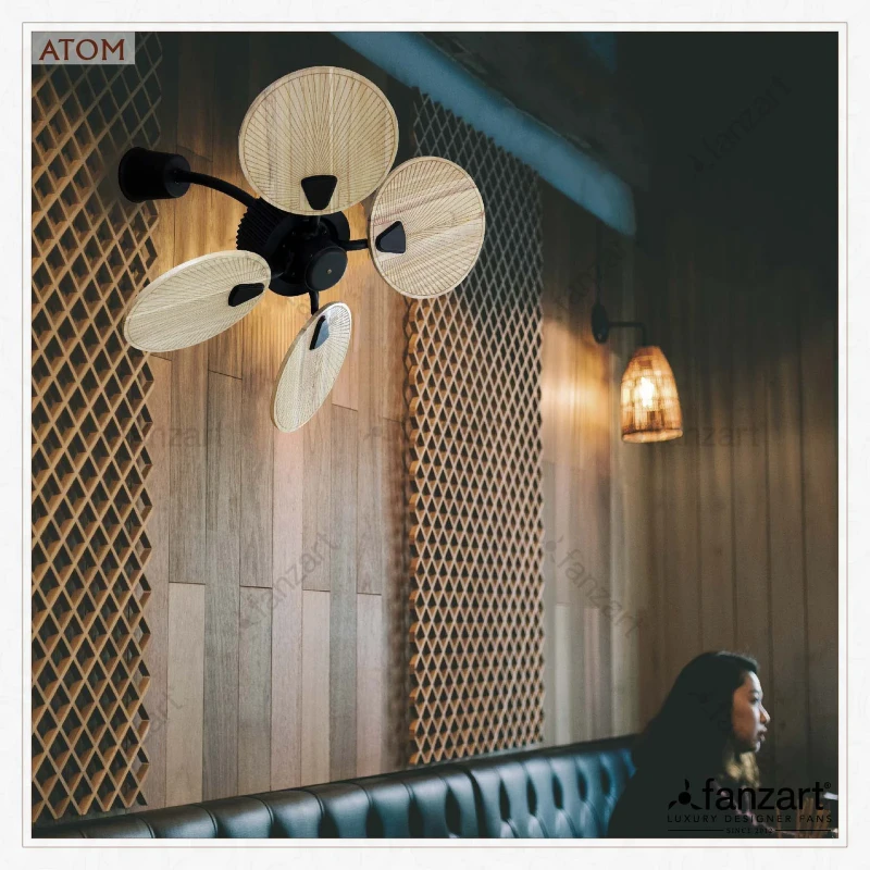 Fanzart Atom Wall Mount – 34″ Wall mounted fan with 4 x natural wooden blades for double height ceilings