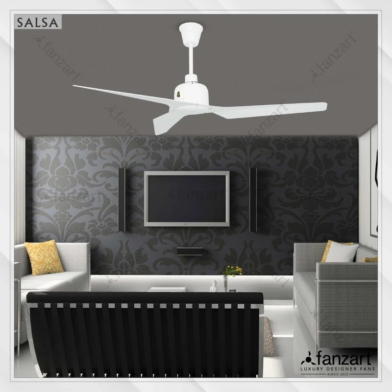 Fanzart Salsa – 52″ Modern fan with 3 x Customisable Fine Aluminium Glossy White blades, Summer-Winter feature and optional Remote Control Integration