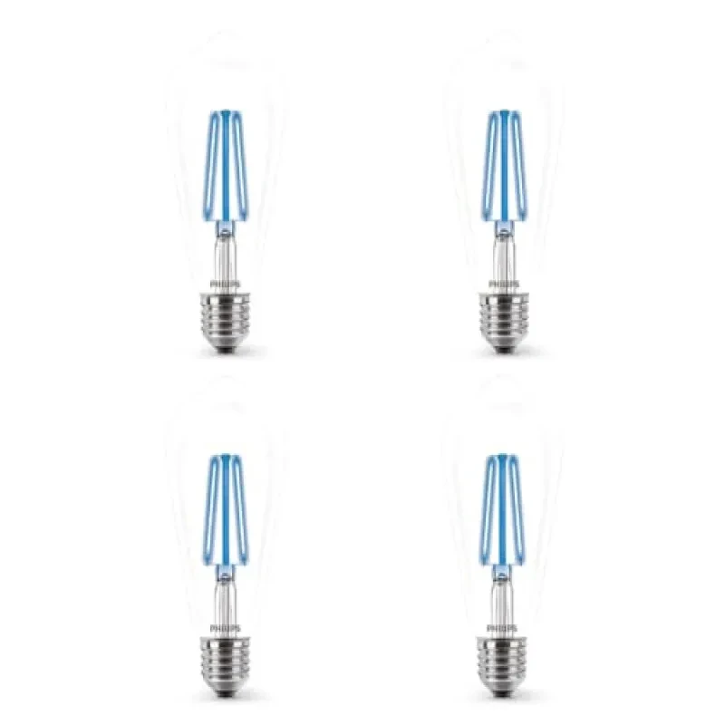PHILIPS 4-watt E27 ST64 LED Glass Amber Filament Bulb | Decorative LED Bulb for Home Decoration | Blue, Pack of 4