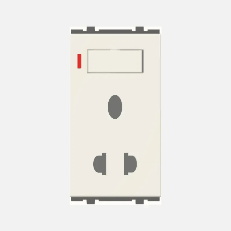 NORISYS CUBE Series Integral Socket with Switch 6A 3+2 Pin [Round & Flat] Shuttered  - 2 Module