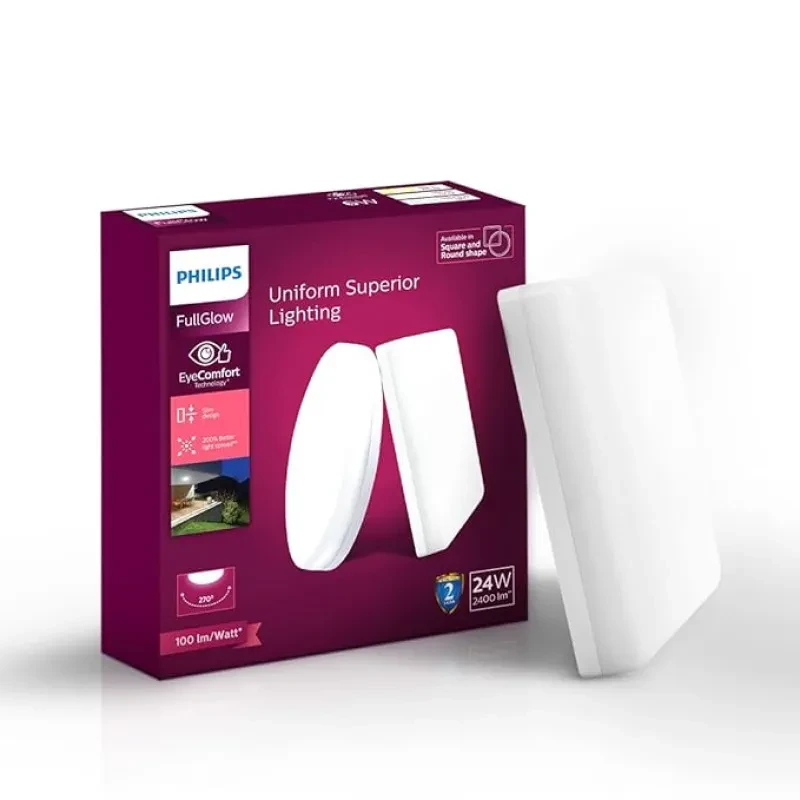 Philips Rimless Full Glow 24-watt Square LED Surface Downlighter | Surface LED Downlight for Ceiling | LED Ceiling Light for Home & Hall | Natural White,Pack of 1