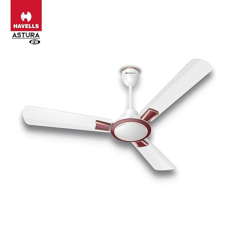 Havells 1200mm Astura Energy Saving Ceiling Fan (White Maroon, Pack of 1) 1 Star
