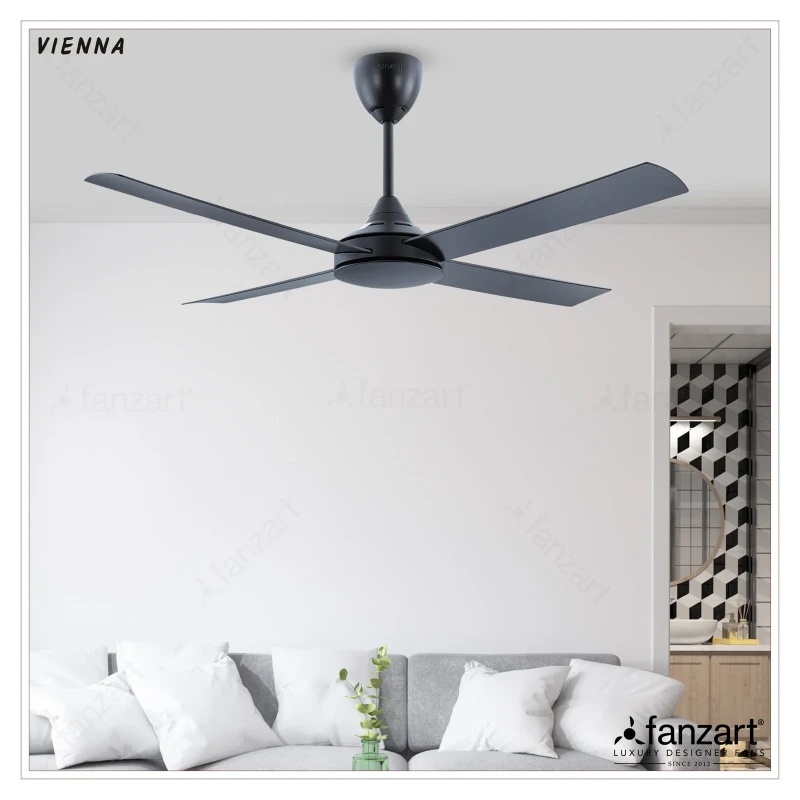 Fanzart Vienna Matte Black- 52″ Modern fan with 4x Premium ABS Blades in Matte Black finish, BLDC Motor Feature, Remote Control