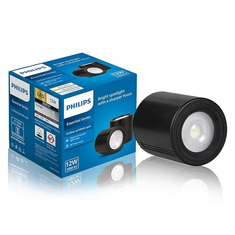 PHILIPS 12W Surface Mounted LED Spot Light | Synthetic Cylindrical COB Spot Down Light for Home & Decoration | Light Color: Warm White | Pack of 1