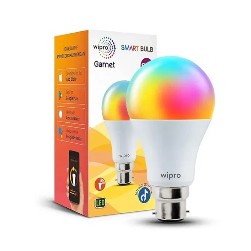 Wipro 9W B22D WiFi LED Smart Bulb with Music Sync Function 16M Colours (Pack of 1)