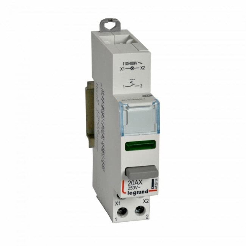 Legrand DX3 Push button cum switch - Contact 1 NO + green indicator - 20A 250V~ AC (1Module)
