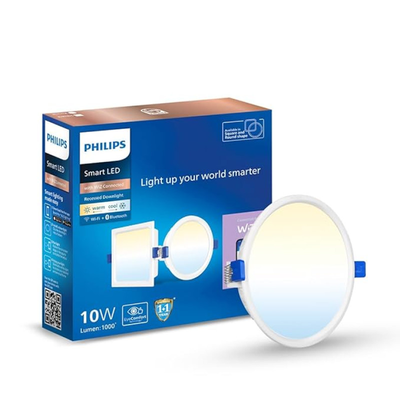 PHILIPS 10W Round Wi-Fi Smart LED Ceiling Light for Home with Music Sync Function | Amazon Alexa & Google Assistant Compatible | Cut Out: 4.17 inch | Tunable White, Pack of 1 (Wiz Prime Neo)