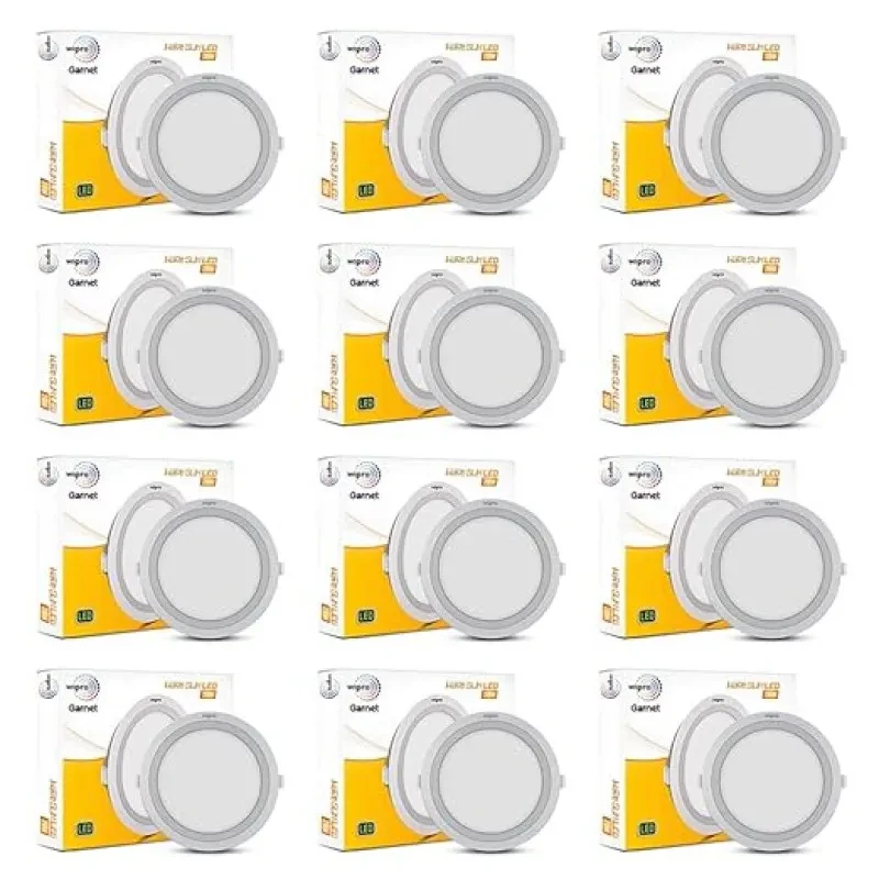 Wipro Garnet 20W Round LED Wave Panel Light for Ceiling | Cool White Light (6000k) | Ultra-Slim Design | Recessed Down Light for False Ceiling |POP Ceiling Light | Cutout - 200mm | Pack of 12