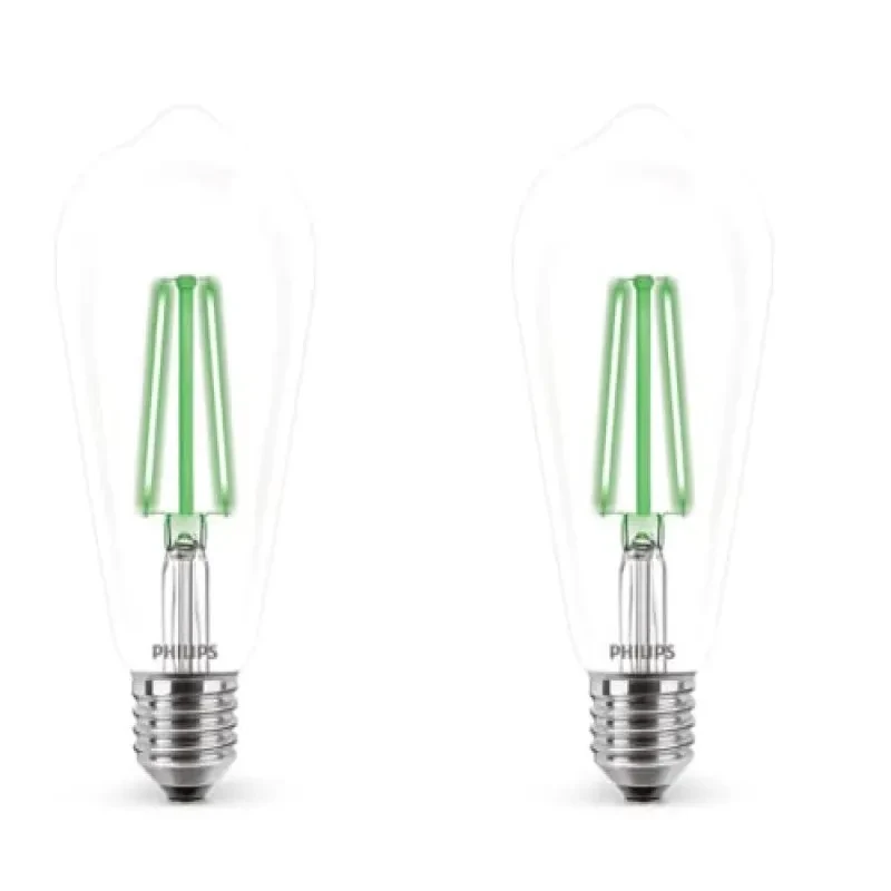 PHILIPS 4-watt E27 ST64 LED Glass Amber Filament Bulb | Decorative LED Bulb for Home Decoration | Green, Pack of 2