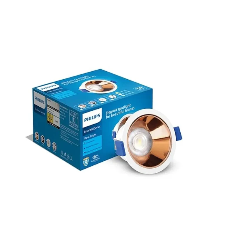 PHILIPS 7 Watt Rose Gold Reflector LED Ceiling COB Round Spot Light with Focused Beam | Cut out: 75mm | Cool Day Light, Pack of 4 (Deco Bright)