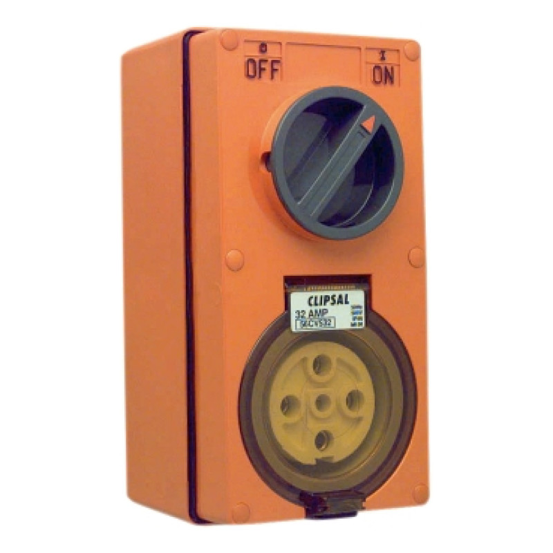 Schneider 56 Series IP66 - 500V 32A - 5 Round Pin Socket Switched Vertical Interlocked - (56CVI532-GY)