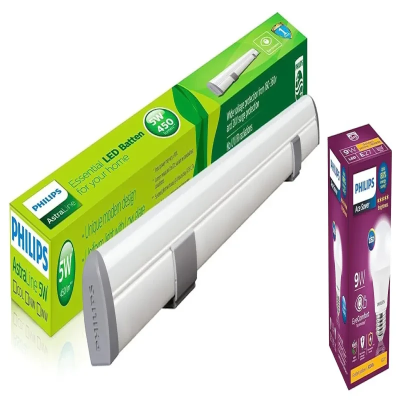 PHILIPS 5W LED Cool White Led Tubelight Batten, Pack of 1 9-Watts E27 LED Warm White LED Bulb, Pack of 1, (Ace Saver)