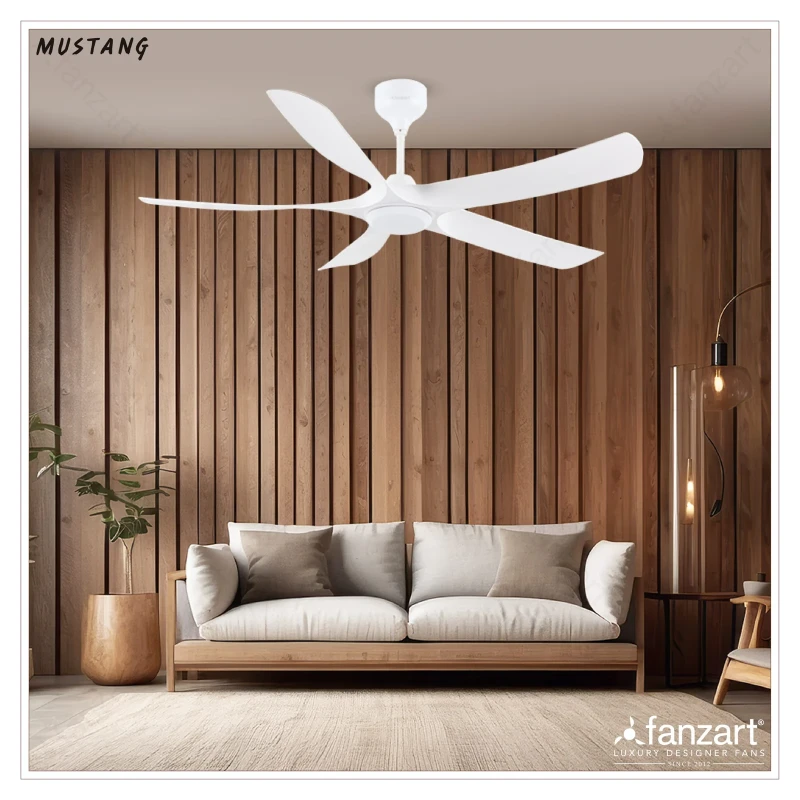 Fanzart Mustang – 56″ Simply Modern Fan with 5 ABS Blades in Matte White Finish, Whisper – Quiet BLDC Motor, Summer – Winter Feature, Remote Control