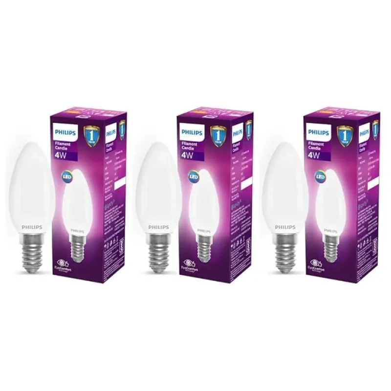 Philips 4-Watt 400-lumen Frosted Candle E14 Base (Cool White, Pack of 3) - Decorative, Ambience for Chandeliers, Wall Lights, Desk Lamps, Floor Lamps