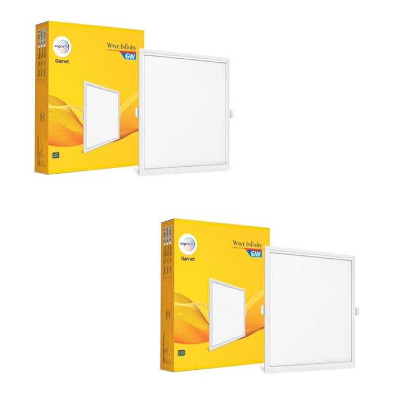 wipro Garnet 6W Square Led Wave Infinity Panel |Cool White Light (6500K)|Rimless Panel with Ultra-Slim Design for False Ceiling |Pop Ceiling Light|Cutout - 100X100Mm |Pack of 2