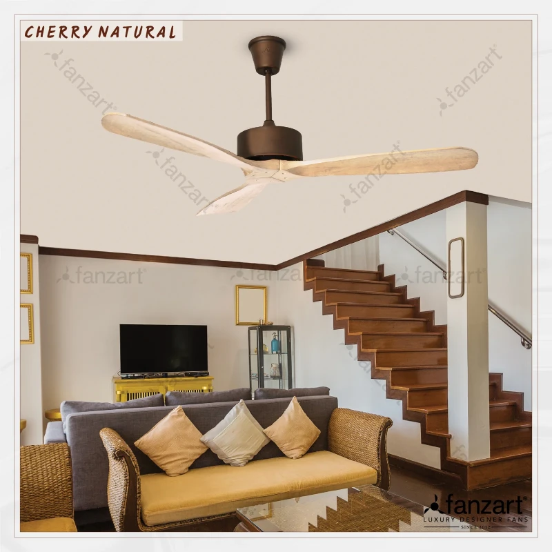 Fanzart Cherry Natural – 52″ Contemporary Wood Crafted fan with 3 x Customisable Natural wooden blades