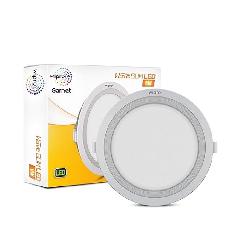 wipro Polycarbonate Garnet 6W Round Led Wave Panel Light for Ceiling|Warm White Light (3000K)|Ultra-Slim Design|Recessed Down Light for False Ceiling|Pop Light|Cutout-100Mm|Pack of 1