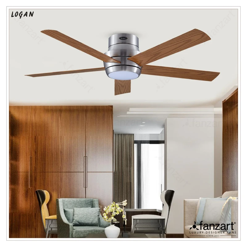 Fanzart Logan Ash Brown- 52″ Hugger fan with 5x Premium ABS Blades in Ash Brown finish, Whisper-Quiet BLDC Motor, Multi-colour LED, Summer-Winter Feature, Remote Control