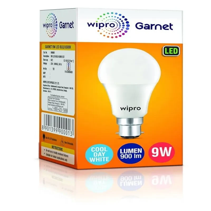 Wipro Garnet 9W LED Bulb for Home & Office |Cool Day White (6500K) | B22 Base|220 Degree Light Coverage |4Kv Surge Protection |400V High Voltage Protection |Energy Efficient | Pack of 1