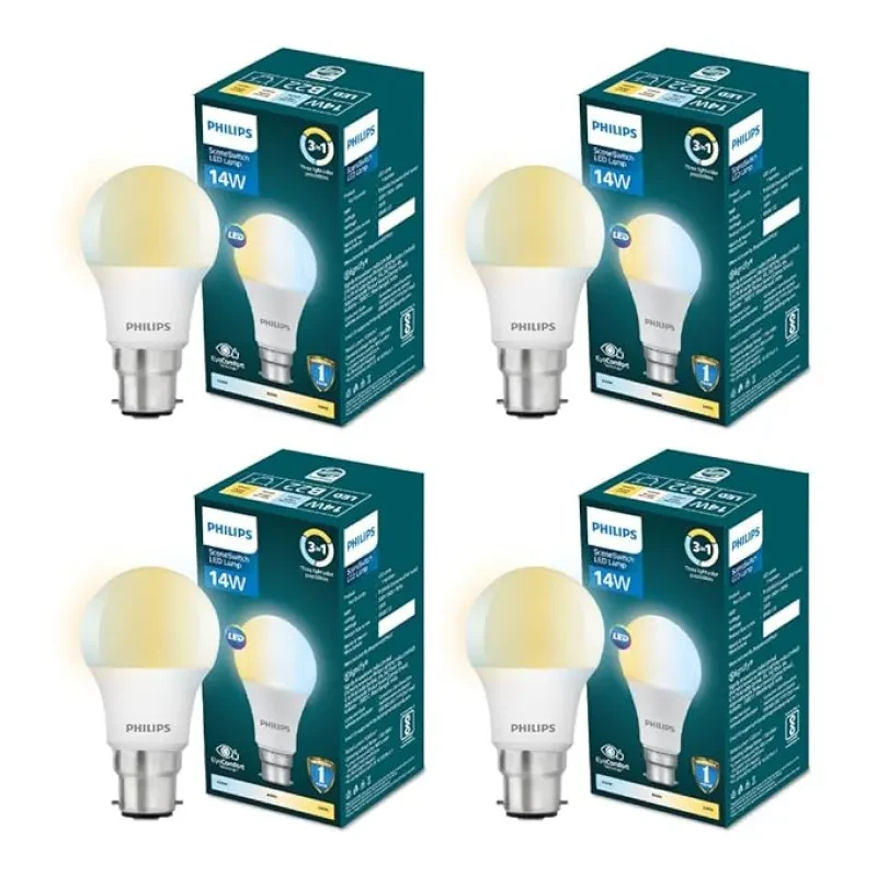 PHILIPS 14-Watt LED Bulb | 3 Colours in 1 LED Bulb | Scene Switch Bulb for Home & Decoration | Colour : Tunable White, Pack of 4
