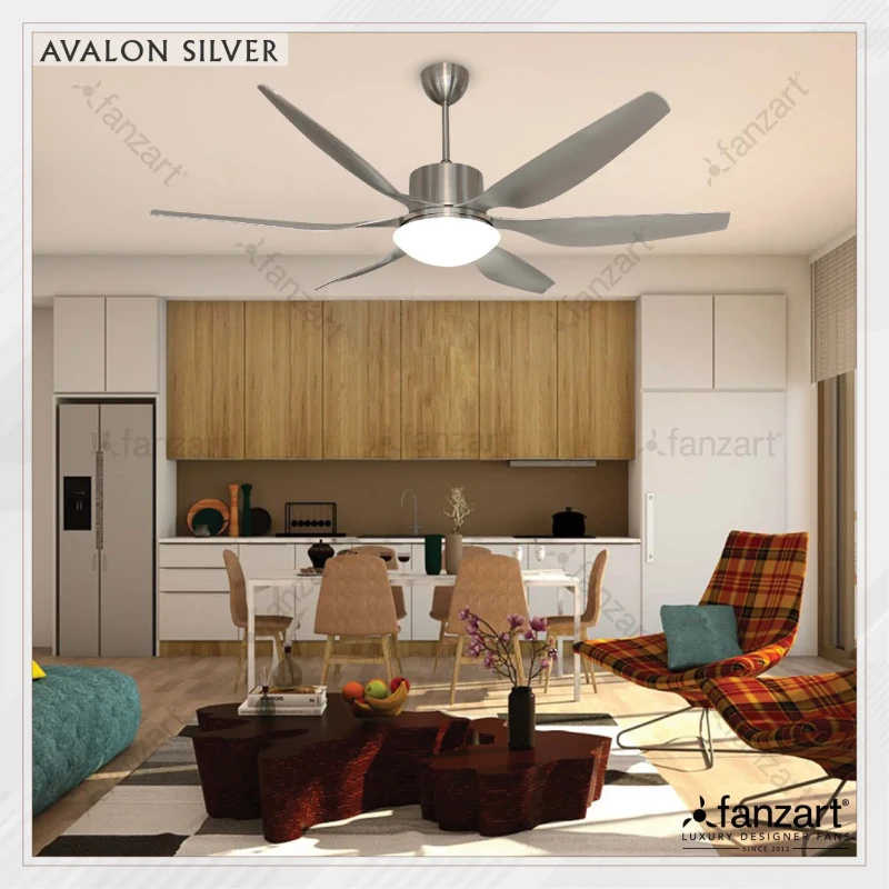 Fanzart Avalon Silver – 66″ Industrial Refined fan with 6 x Fine ABS blades, BLDC motor, Multi Coloured LED and Remote Control