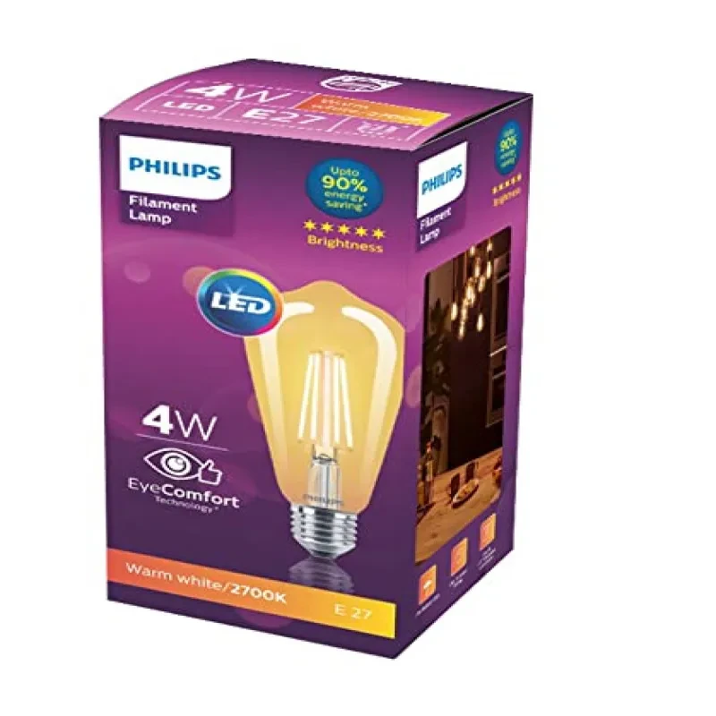 PHILIPS 4-watt E27 ST64 LED Glass Amber Filament Bulb | Decorative LED Bulb for Home Decoration | Warm White - Golden Yellow, Pack of 1