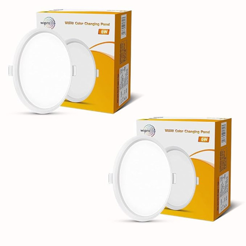 wipro Garnet 6W Wave CCT Round Panel | Colour Changing Panel | Warm White, Neutral White, Cool White | Slim Border & Sleek Design | Recessed Downlighter for False Ceiling |Cutout 100mm| Pack of 2