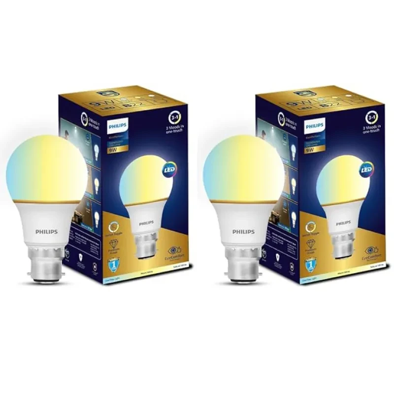 PHILIPS 9W B22 LED Bulb | 3 Colors in 1 LED Bulb | Scene Switch Bulb for Home & Decoration | Color: Tunable White | Pack of 2 | Gold Perform Series