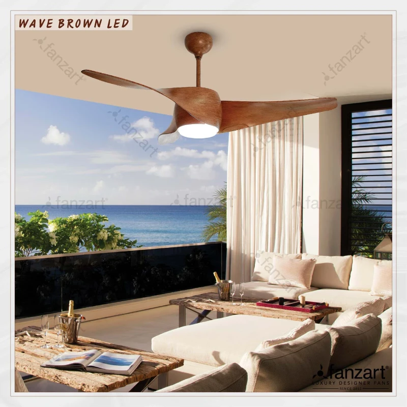 Fanzart Wave Brown LED – 52″ Contemporary fan with 3 x customisable ABS blades, BLDC motor, Multi Coloured LED and Remote Control