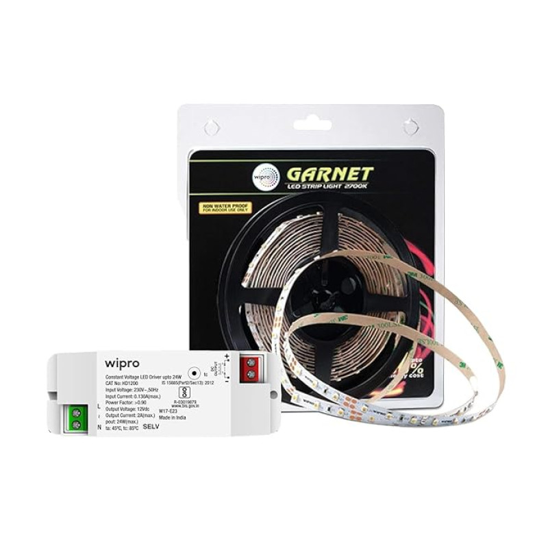 wipro Garnet 25W LED Strip Light | Warm White | 5 Meter Cove Light with 2 Amp Driver |300 LEDs | Strip Light for Home, Office, Indoor Use | Strip for False Ceiling, TV Cabinet, Kitchen | Pack of 1 (LED Strip With Driver)