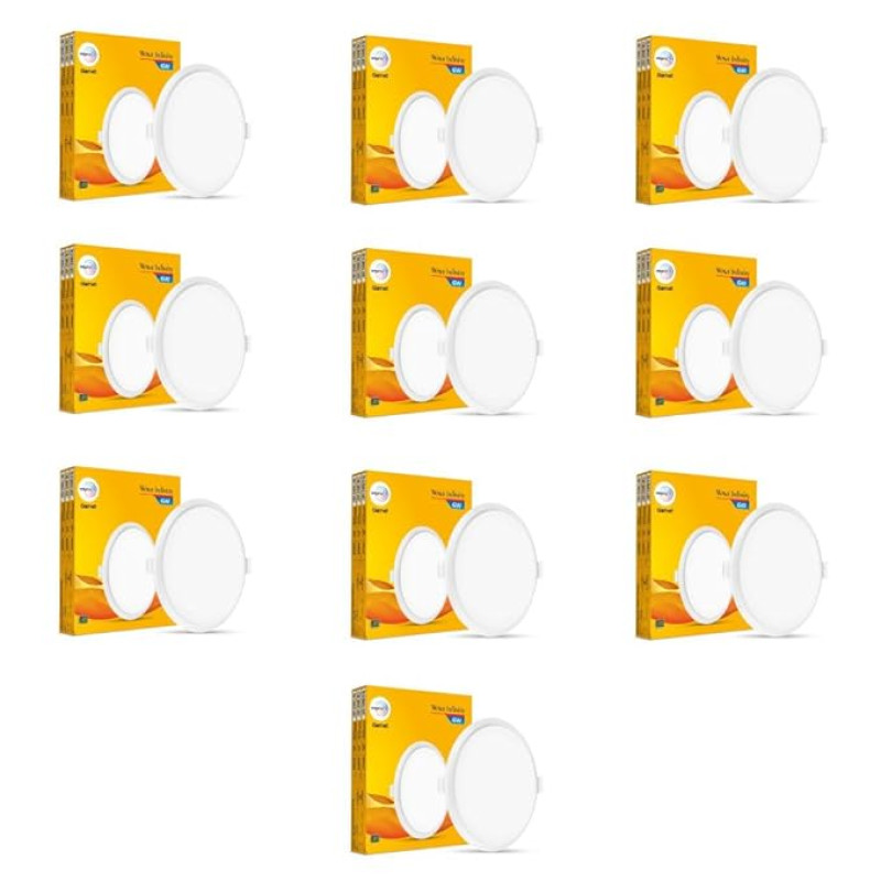 wipro Garnet 6W Round LED Wave Infinity Panel |Cool White Light (6500K)|Rimless Panel with Ultra-Slim Design | Recessed Down Light for False Ceiling |POP Ceiling Light|Cutout - 100 mm |Pack of 10