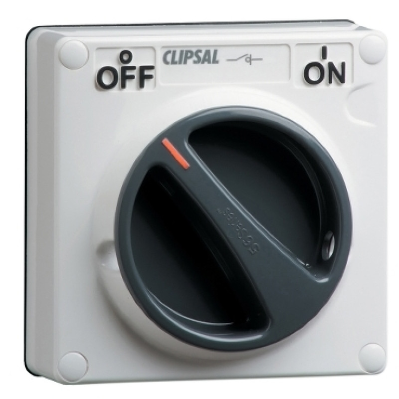 Schneider 56 Series PVC IP66 - 32A 1 Gang 2Pole Less Surface Switch - Enclosure (56SW232LE-GY)