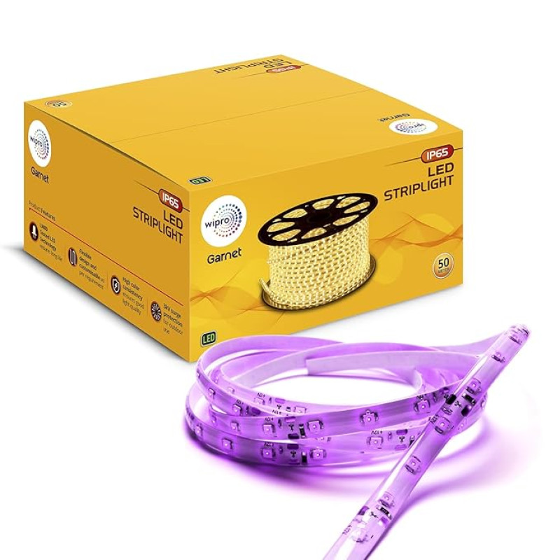 Wipro Garnet 50 mtr LED Strip Light| 60 LEDs/mtr | Purple | IP65-Waterproof | Flexible Rope Light for Outdoor & Indoor Decoration for Diwali, Christmas|Strip for Balcony, False Ceiling|Pack of 1