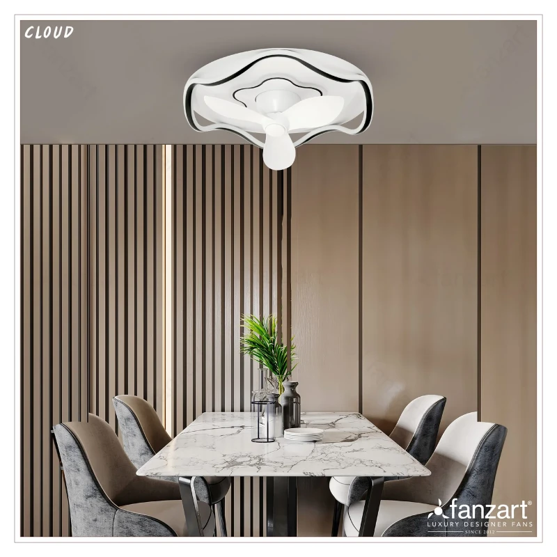 Fanzart Cloud- 16″ Fandelier ® fan with 3x High quality ABS Blades, 360° Oscillation, Whisper-Quiet BLDC Motor, Multi-Colour LED, Summer-Winter Feature, Remote Control