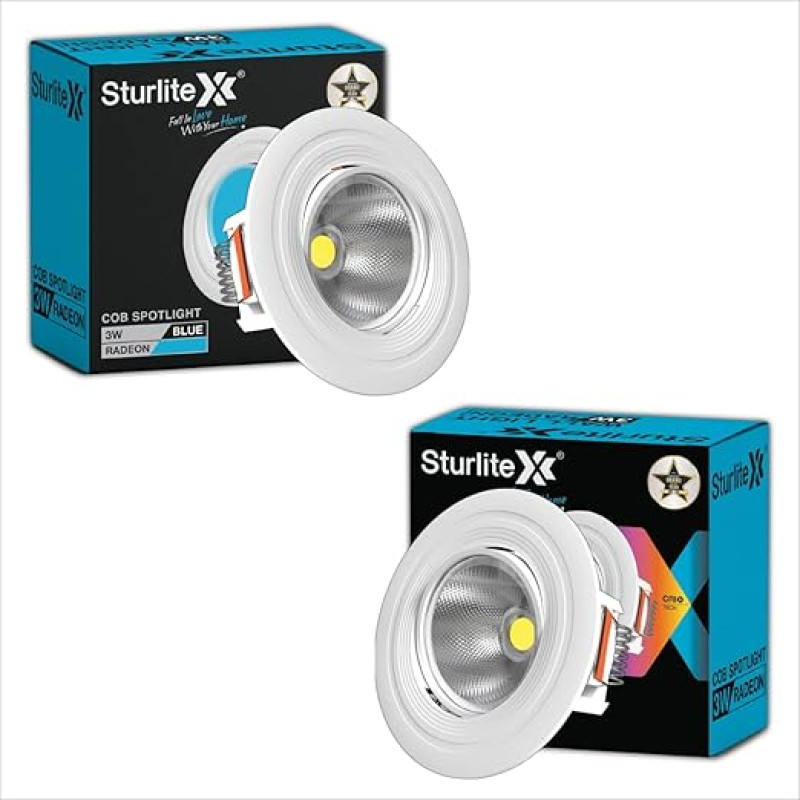 Sturlite Radeon 3W LED Spotlight| Blue Light Color| 36mm-Cutout & Compact Design Ceiling Ligh| CRI Tech with High Voltage Protection Downlight - Pack of 2