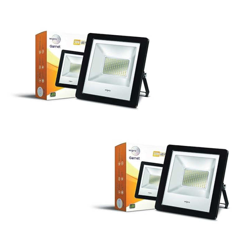 wipro Garnet 30W LED Flood Light | Cool White,6500K | IP66 Water Proof Outdoor Light | Aluminium PDC Housing |Reflector & Clear Optics | 5Kv Surge Protection | 440V High Voltage Protection|Pack of 2