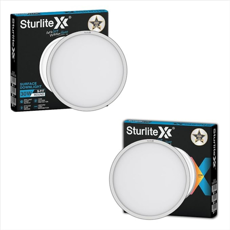 Sturlite S-FIT 30W Round LED Surface Light| 6500k Cool White Color Temperature| 2400 Lumens with CRI Tech for Accurate Color Representation - (Pack of 2)