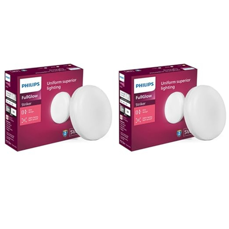 PHILIPS Rimless Full Glow 5-watt Round LED Surface Downlighter | Striker Surface Under Cabinet LED Light for Decoration | Natural White, Pack of 2