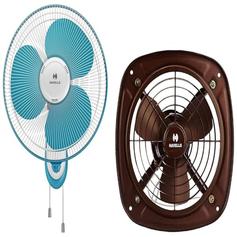 Havells Gatik Neo 400mm Wall Fan (White Blue) Ventil Air DSP 230mm Exhaust Fan (Choco Brown) (FHVVEMTBRN09)