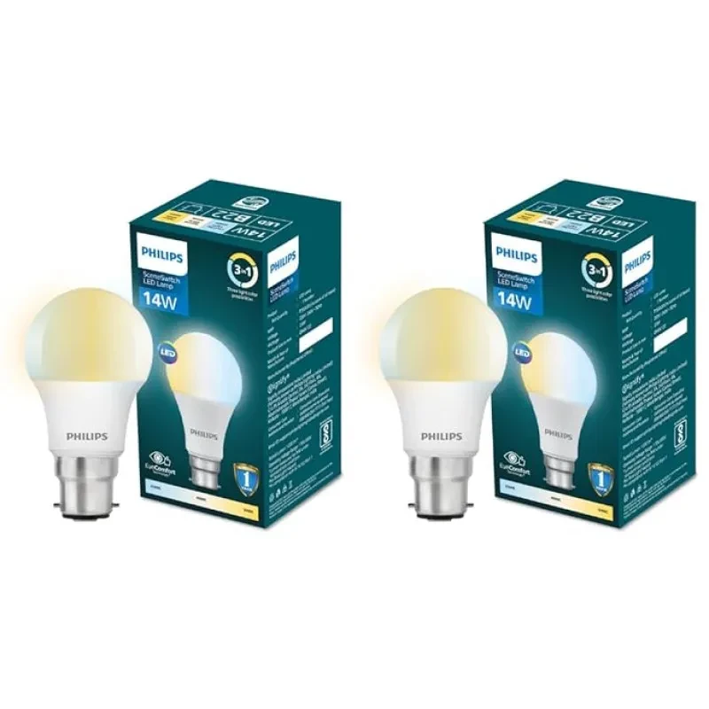 PHILIPS 14-Watt LED Bulb | 3 Colours in 1 LED Bulb | Scene Switch Bulb for Home & Decoration | Colour : Tunable White, Pack of 2
