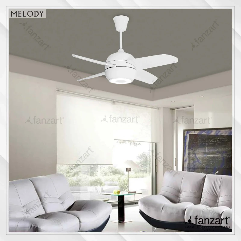 Fanzart Melody – 38″ Modern fan with 4 x ABS Glossy White blades, Bluetooth Speaker and Remote Control