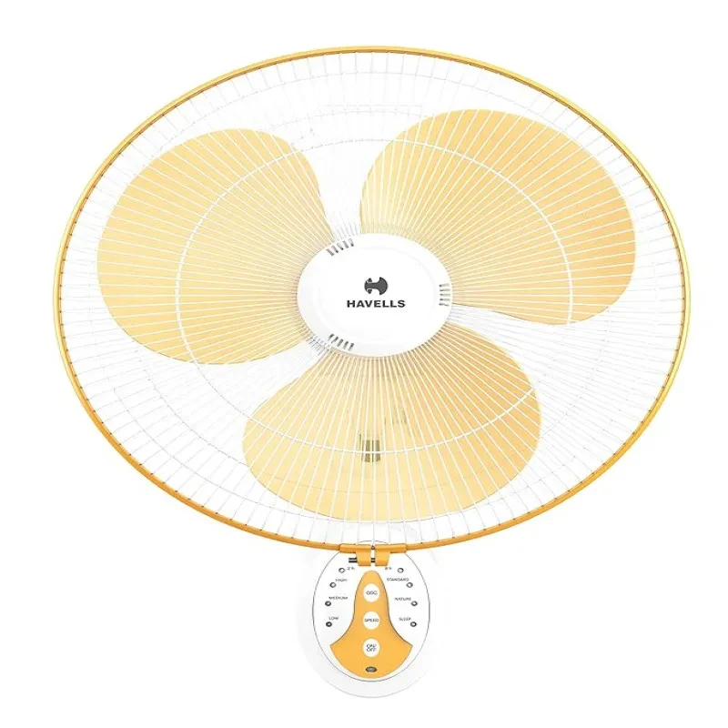 Havells Platina 400mm Energy Saving with Remote Control BLDC Wall Fan (White Yellow, Pack of 1)