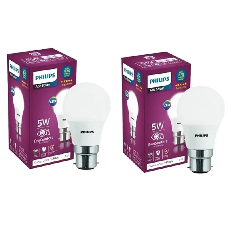Philips Ace Saver 5-watt B22 LED Bulb | Crystal White LED Bulb | Pack of 2