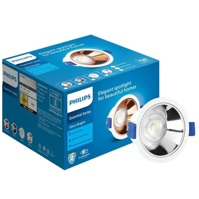 PHILIPS 7 Watt Chrome Reflector LED Ceiling COB Round Spot Light with Focused Beam | Cut out: 75mm | Natural White, Pack of 1 (Deco Bright)