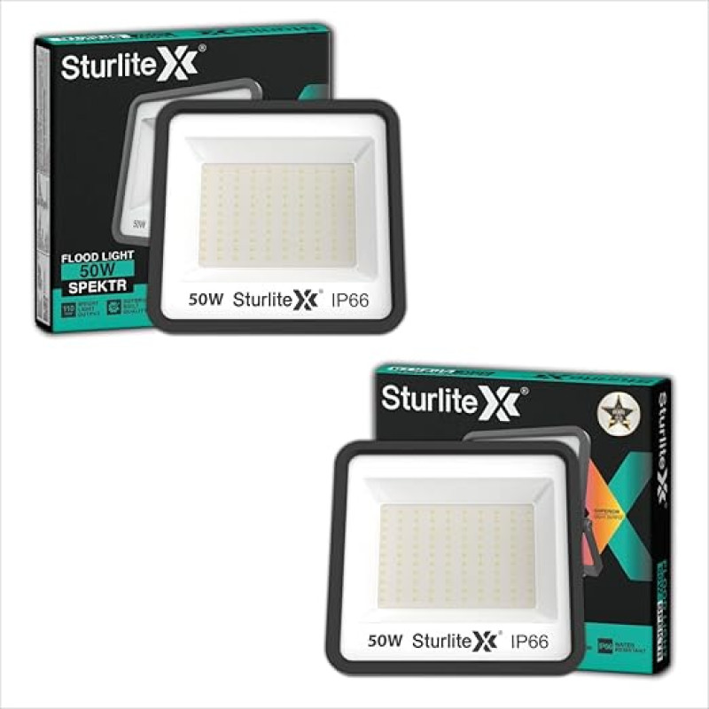 Sturlite Spektr 50 W LED Flood Light| Cool White 6500K Color Temperature LED Lamp| IP66 Waterproof Surge Protection Focus Light for Factory, Garage, Parking, Garden, Playground & Shop - (Pack of 2)