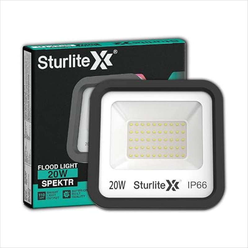 Sturlite Spektr 20 W LED Flood Light| Cool White 6500K Color Temperature LED Lamp| IP66 Waterproof Surge Protection Focus Light for Factory, Garage, Parking, Garden, Playground & Shop - (Pack of 1)